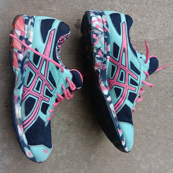 Asics Gel-Frantic 7 running shoe t3a6q sky blue hot pink navy women's Size 10 #A - Picture 4 of 9